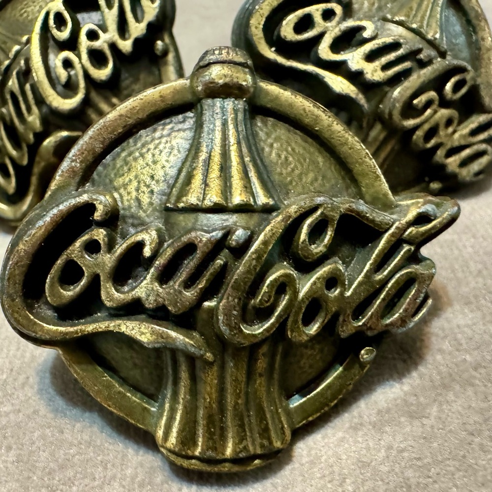 7Coca-Cola Round Drawer Pull Knob Handle Brass 1.5" RARE